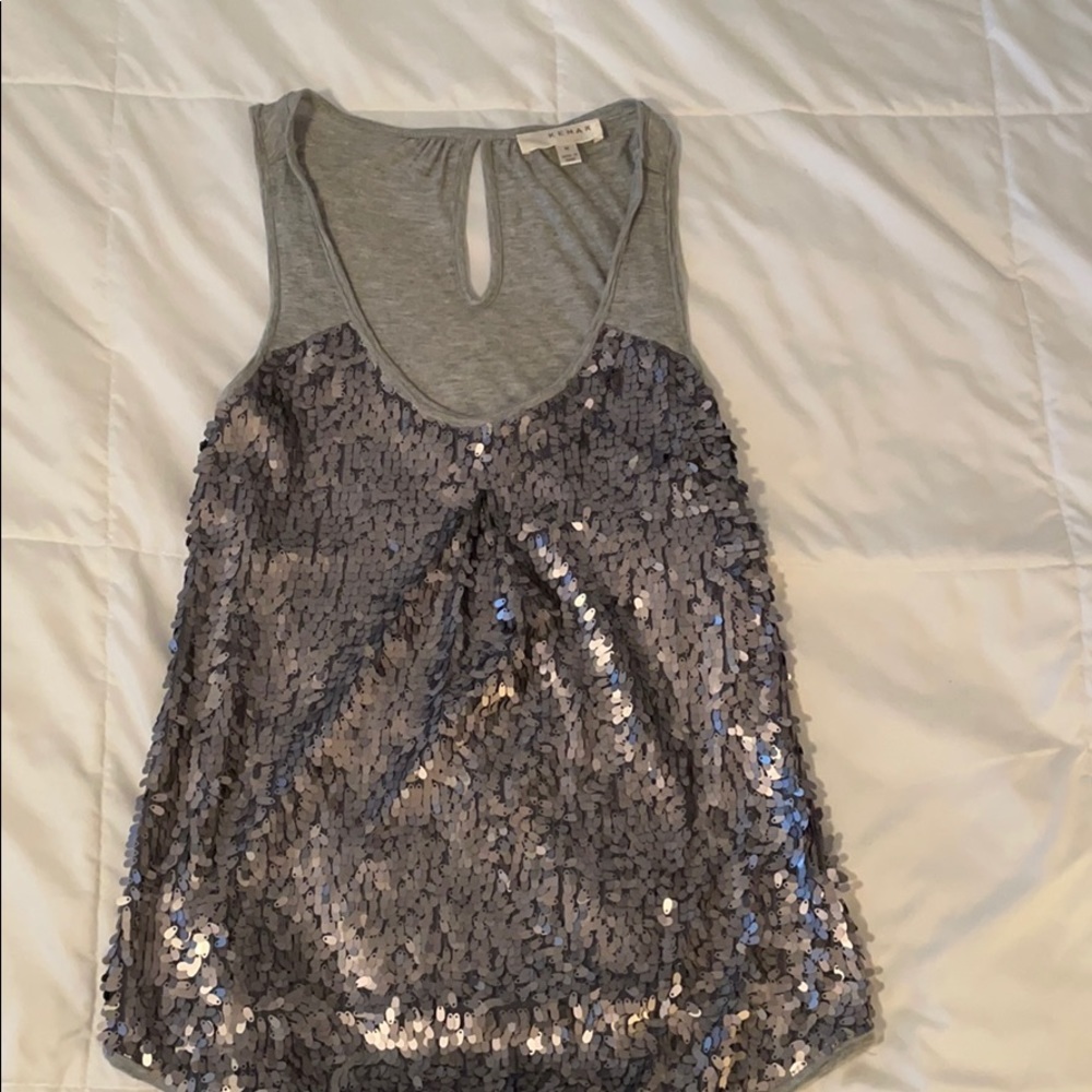 KENAR Sequin Top - Size Medium - grey